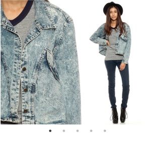 VTG ACID WASH DENIM JEAN JACKET HI LO A-LINE CROP